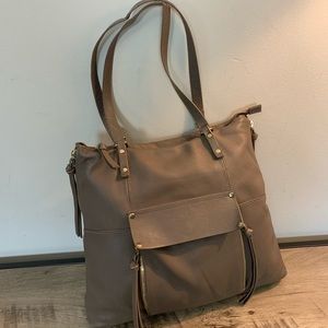KOOBA Taupe BROWN Leather EVERETTE Zip Tote PURSE